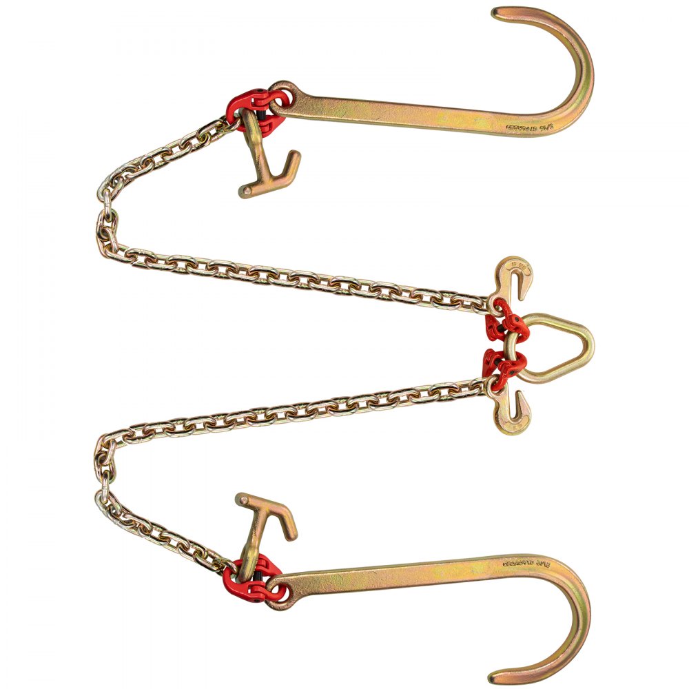 VEVOR V Bridle Chain, 5/16 in x 2 ft Tow Chain Bridle, Grade 80 V-Bridle Transport Chain, 9260 Lbs Break Strength with TJ Hooks & Grab Hooks, Heavy Duty Pear Link Connector and Chain Shorteners