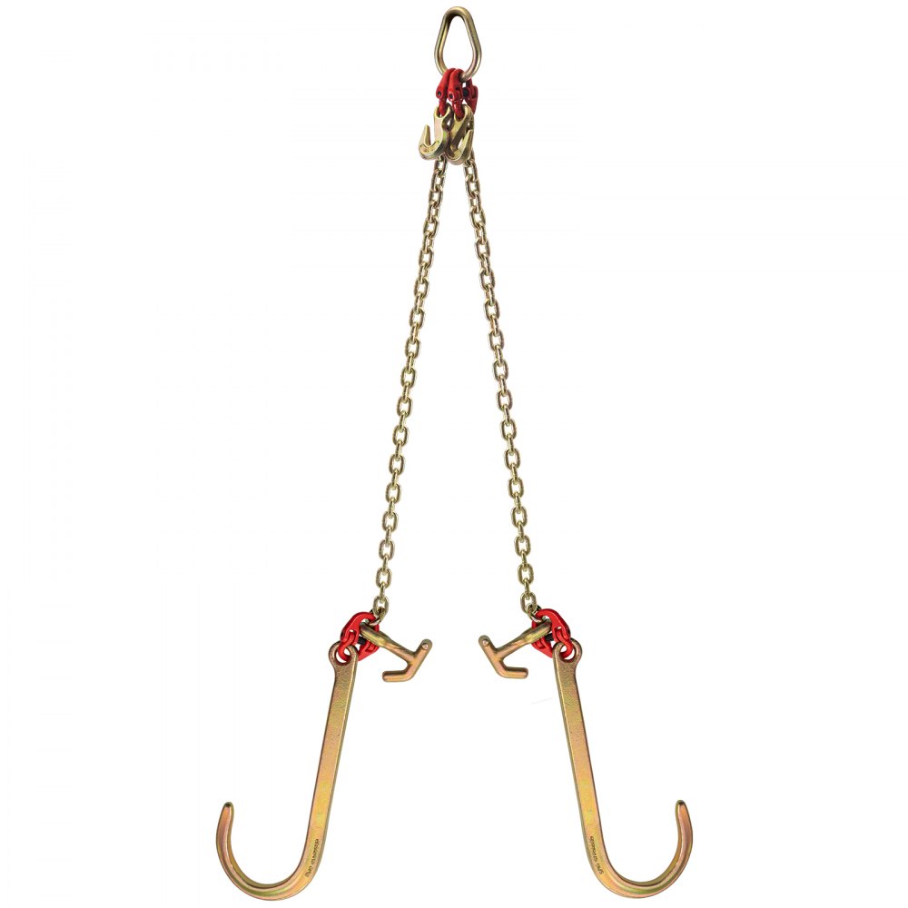 VEVOR G80 V Bridle Chain, 8 mm x 60 cm Towing Chain Bridle with J Hooks, R Hooks & Grab Hooks, Heavy Duty Transport Tow Chain Bridle with 4898 kg Safe Working Load for Flatbed Truck Wrecker Recovery