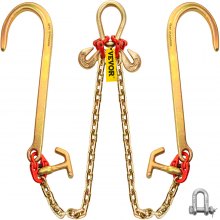 VEVOR G80 V Bridle Chain, 5/16" x 2' Towing Chain Bridle with 15" J Hooks, R Hooks & Grab Hooks, Heavy Duty Transport Chain Bridle with 10800 lbs Safe Working Load for Flatbed Truck Wrecker Recovery