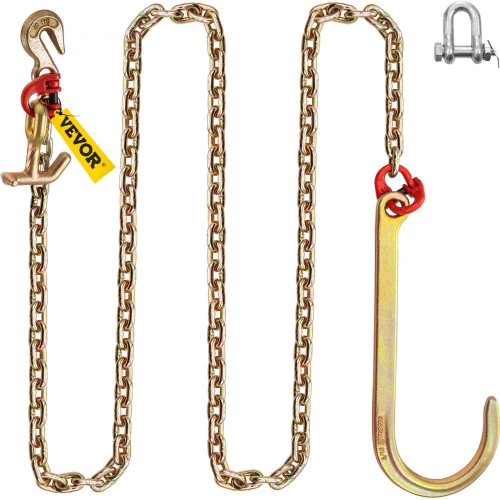 VEVOR J Hook Chain, 5/16 in x 10 ft Bridle Tow Chain, Grade 80 Bridle  Transport Chain, Alloy Steel Chain with J Hook, Safe J Hooks Towing Strap,  9260