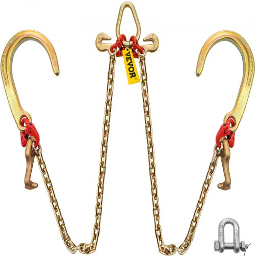 VEVOR J Hook Chain, 5/16 in x 2 ft Tow Chain Bridle, Grade 80 J Hook Transport Chain, 9260 Lbs Break Strength with JT Hook & Grab Hook, Tow Hooks for Trucks, Heavy Duty J Hook and Chain Shorteners