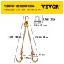 VEVOR J Hook Chain, 5/16 in x 2 ft Tow Chain Bridle, Grade 80 J Hook Transport Chain, 9260 Lbs Break Strength with JT Hook & Grab Hook, Tow Hooks for Trucks, Heavy Duty J Hook and Chain Shorteners