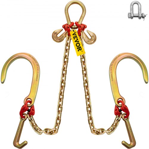 VEVOR V Chain with TJ Hooks and Crab Hooks, 23.6"X0.3" G80 Alloy Steel Chain J Hook Chains for Towing, 9260 lbs Working Load Limit Bridle Tow Chain, Bridle Chain Truck Towing Straps Safe Hook 2PCS