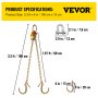 VEVOR V Chain with TJ Hooks and Crab Hooks, 23.6"X0.3" G80 Alloy Steel Chain J Hook Chains for Towing, 9260 lbs Working Load Limit Bridle Tow Chain, Bridle Chain Truck Towing Straps Safe Hook 2PCS
