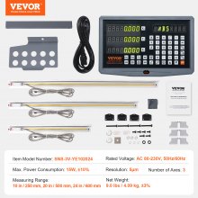 VEVOR Digital Readout, 10'' & 20'' & 24'', Linear Scale 3 Axis DRO Display Kit with Support Rod Knife Holder Plate Transparent Watch Case Power Cord Watch Holder Butterfly Piece Screw Pack Ruler Cover