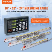 VEVOR Digital Readout 10'' & 20'' & 24'' Linear Scale 3 Axis DRO Display Kit Support Pin Knife Holder Plate Housing Clock Power Cable Holder Clock Coin Butterfly Screw Cover Ruler