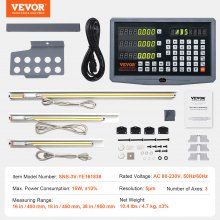 VEVOR Digital Readout, 400 mm & 450 mm & 950 mm, Linear Scale 3 Axis DRO Display Kit with Support Rod Knife Holder Plate Transparent Watch Case Power Cord Watch Holder Butterfly Piece Screw Pack