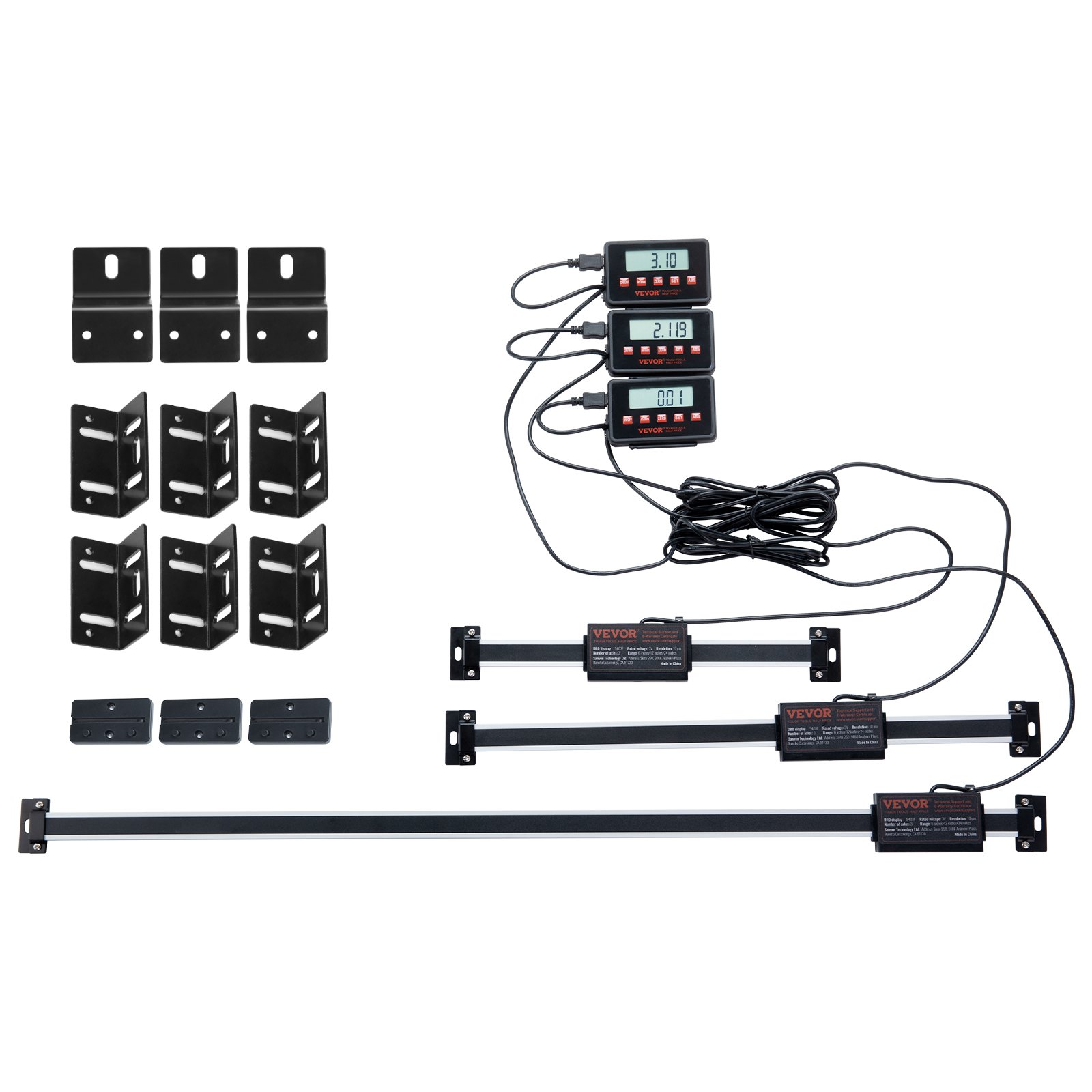 Sweiko Digital Readout, 152.4 mm & 304.8 mm & 609.6 mm, Linear Scale 3 Axis DRO Display Kit with L-Shaped Brackets Z-Shaped Brackets Thickened Plates Screws Button Cells Sweiko Digital Readout, 152.4 mm & 304.8 mm & 609.6 mm, Linear Scale 3 Axis DRO Display Kit with L-Shaped Brackets Z-Shaped Brackets Thickened Plates Screws Button Cells