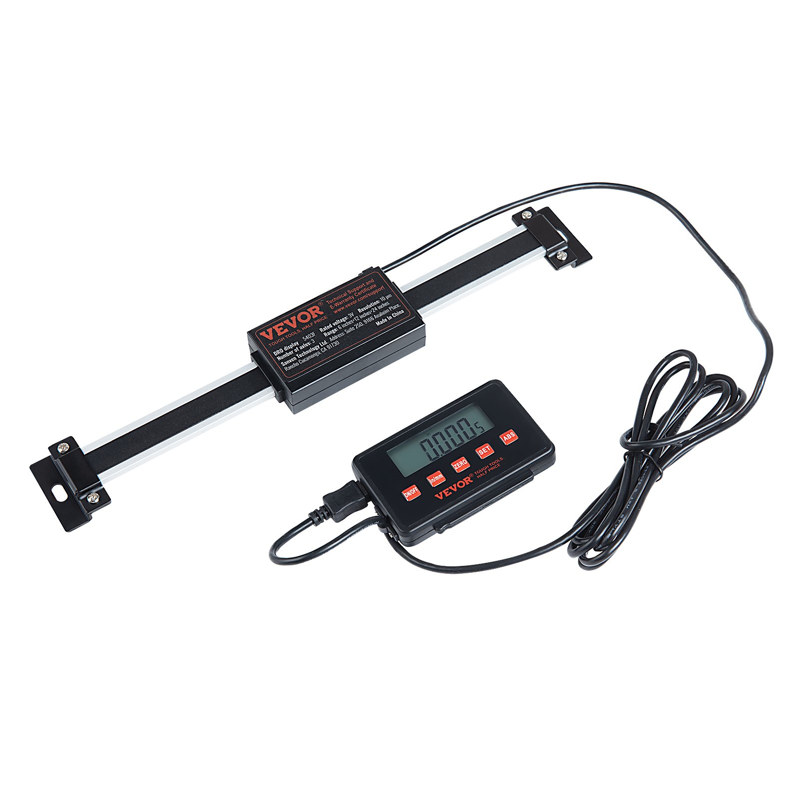 VEVOR Digital Readout, 152.4 mm & 304.8 mm & 609.6 mm, Linear Scale 3 Axis DRO Display Kit with L-Shaped Brackets Z-Shaped Brackets Thickened Plates Screws Button Cells