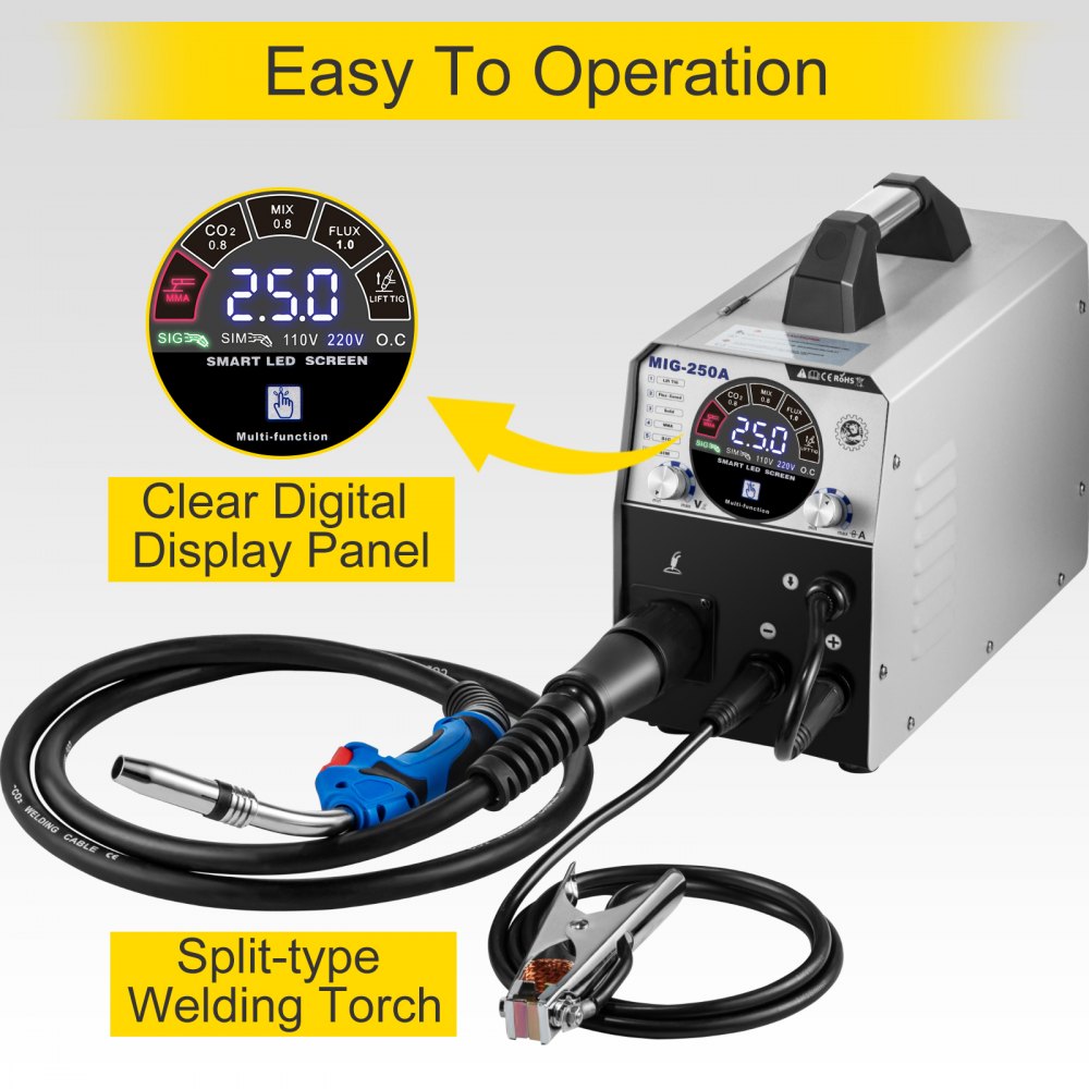 VEVOR MIG Welder Welding Machine 250A Flux Core 6 in 1 TIG/ MMA Aluminum Welding