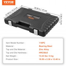 VEVOR Tap and Die Set, 116-Piece Include Metric and SAE Size, Bearing Steel Taps and Dies, Essential Threading Tool for Cutting External Internal Threads, with Complete Accessories and Storage Case