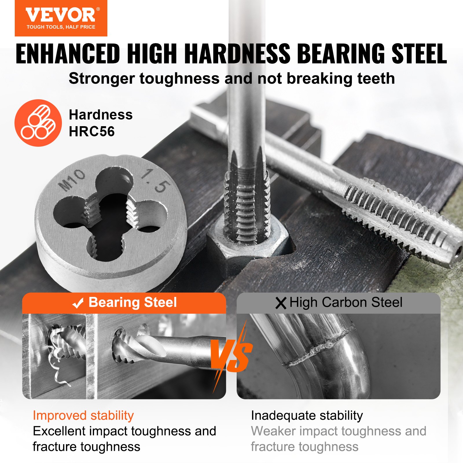 VEVOR Tap and Die Set, 116-Piece Include Metric and SAE Size, Bearing Steel Taps and Dies, Essential Threading Tool for Cutting External Internal Threads, with Complete Accessories and Storage Case