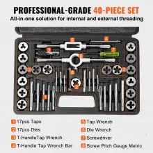 VEVOR Tap and Die Set 40Pcs Metric Size M3 to M12 Bearing Steel Threading Tool