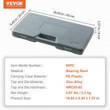 VEVOR Tap and Die Set, 60-delads metrisk och SAE standard, lagertappar och stansar i stål, viktigt gängverktyg för att skära utvändiga invändiga gängor, med kompletta tillbehör och förvaringsväska