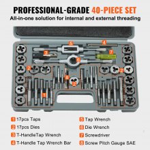 VEVOR Tap and Die Set 40Pcs SAE Size NC/NF/NPT Bearing Steel Threading Tool