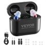 Audífonos VEVOR para personas mayores, amplificadores auditivos recargables con cancelación de ruido y control de volumen, dispositivo de asistencia auditiva intraauricular digital con estuche de carga y 8 pares de tapones.