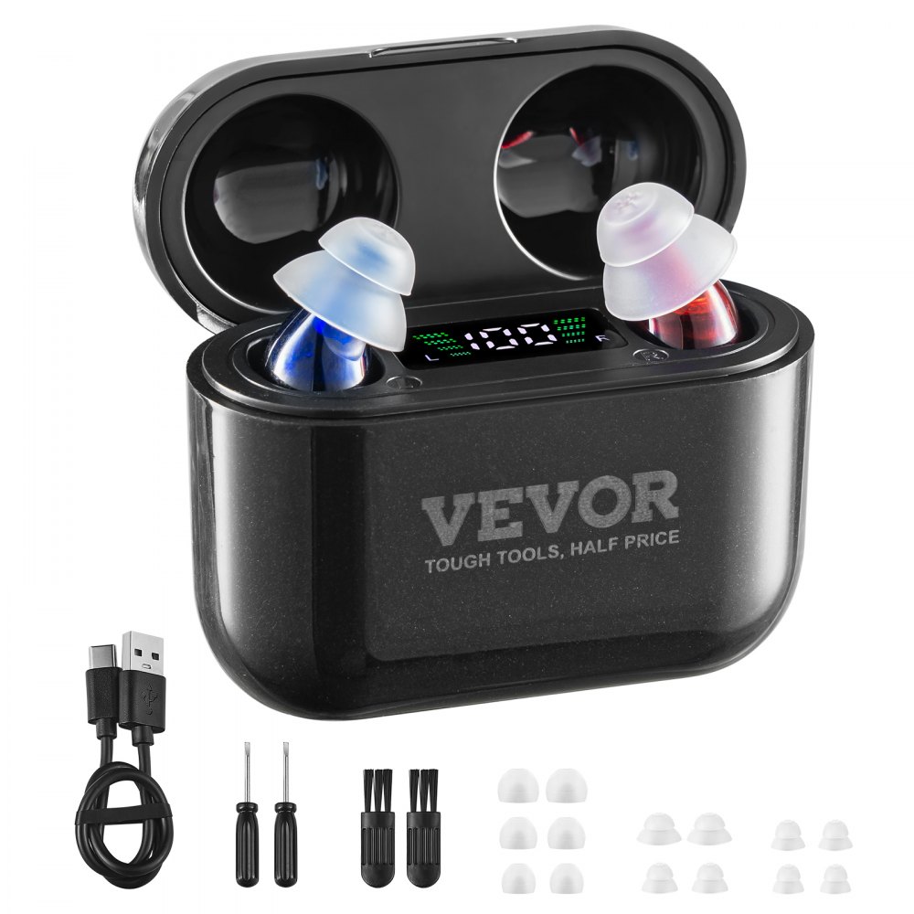 VEVOR Hearing Aids for Senior Rechargeable Hearing Amplifiers & 8 Pair Ear Domes