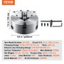 VEVOR 3-Jaw Lathe Chuck, 10'', Self-Centering Lathe Chuck, 0.24-9.84 in/6-250 mm Clamping Range with T-key Fixing Screws Hexagon Wrench, for Lathe 3D Printer Machining Center Milling Drilling Machine