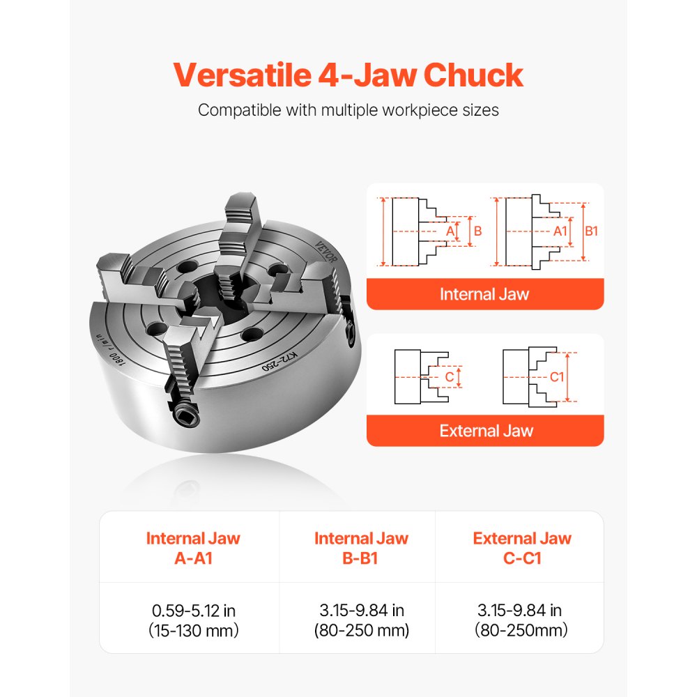 VEVOR 10 in 4-Jaw Self-Centering Lathe Chuck for Lathe Drilling Milling Machine