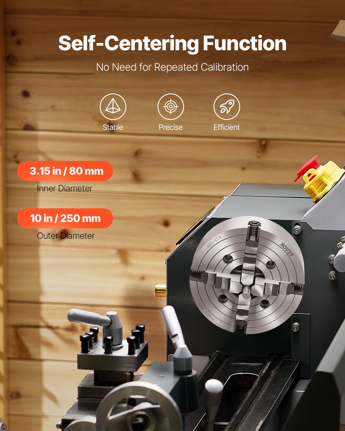 VEVOR 10 in 4-Jaw Self-Centering Lathe Chuck for Lathe Drilling Milling Machine