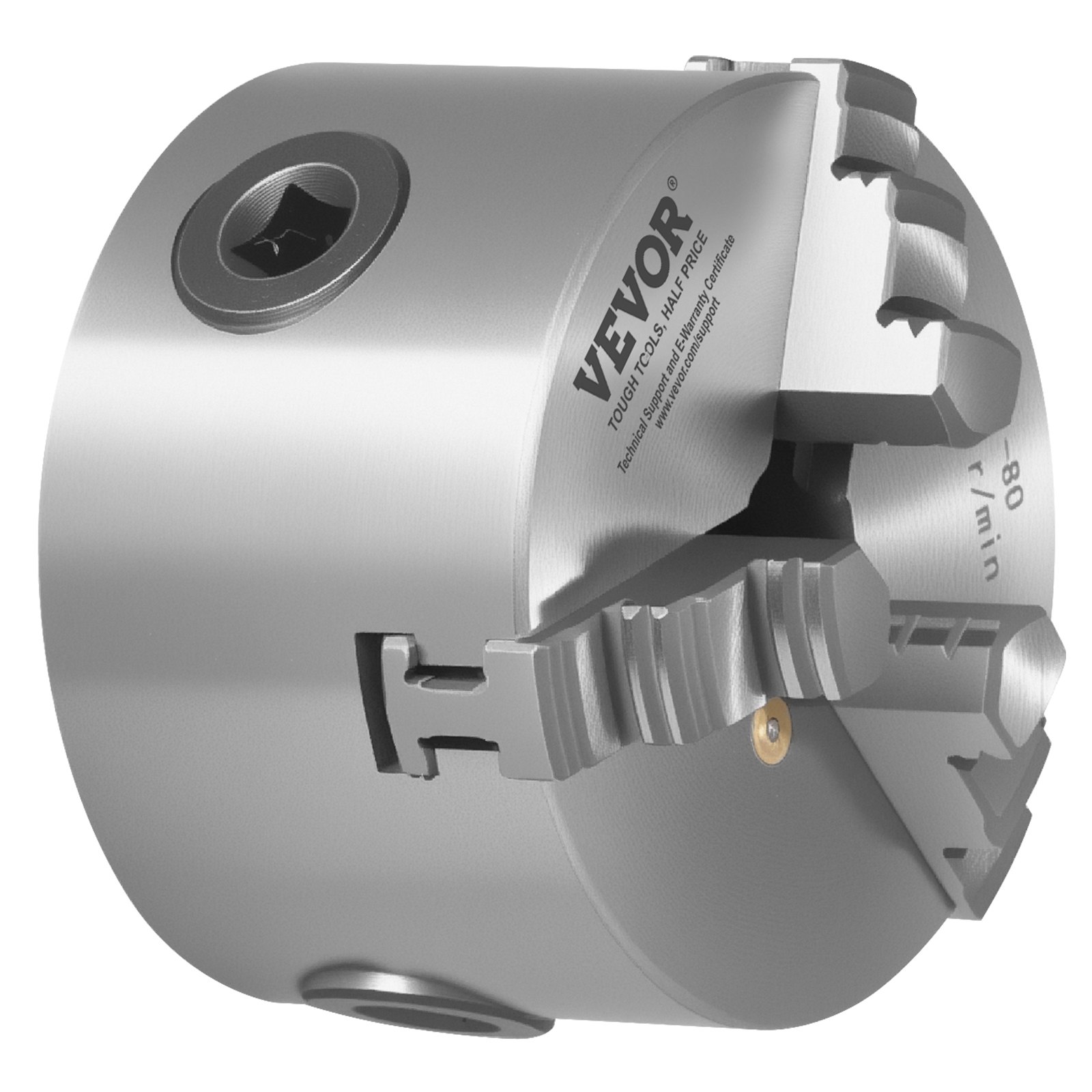 VEVOR 3-Jaw Lathe Chuck, 3 Inch (80 mm), Self-Centering Chuck, 0.08-2.48 in (2-63 mm) Clamping Range with T-key Fixing Screws Reversible Jaws, HT300 Material, Internal External for Wood Metal Lathe