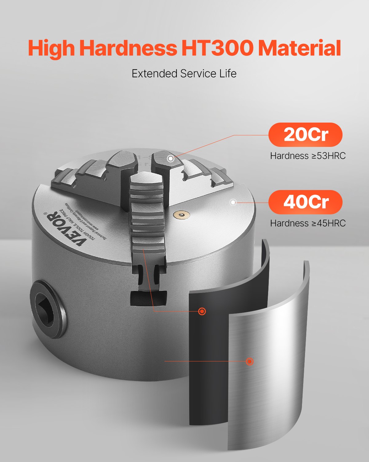 VEVOR 3-Jaw Lathe Chuck, 3 Inch (80 mm), Self-Centering Chuck, 0.08-2.48 in (2-63 mm) Clamping Range with T-key Fixing Screws Reversible Jaws, HT300 Material, Internal External for Wood Metal Lathe