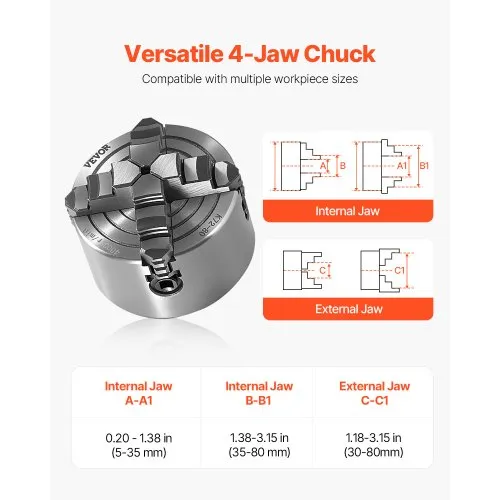 6 Inch 3-Jaw Self-Centering Lathe Chuck With 1 1/2 In-8 Threaded Backing Plate - View #3