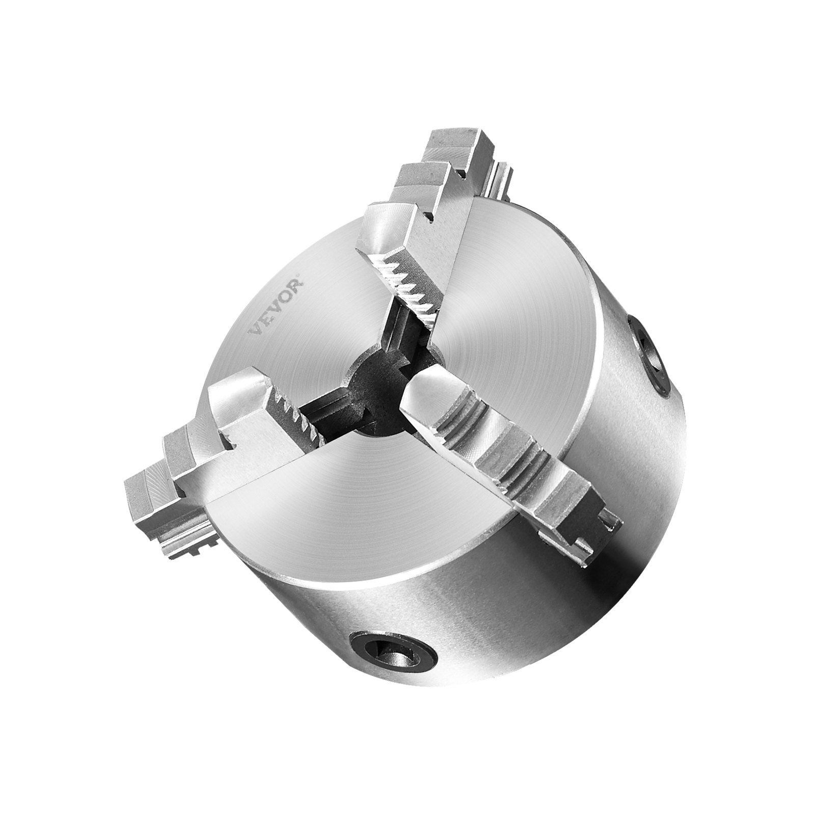 VEVOR 3-jaw lathe chuck with high precision and sturdy build, featuring three steel jaws.
