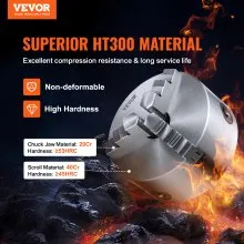 VEVOR 3-Jaw Lathe Chuck, 6'', Self-Centering Lathe Chuck, 0.14- 6.3 in/3.5-160 mm Clamping Range with T-key Fixing Screws Reversible Jaws, for Lathe 3D Printer Machining Center Milling Drilling Machin