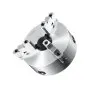 VEVOR 3-jaw lathe chuck in polished metal finish, angled view showing three gripping jaws