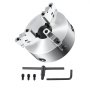 VEVOR 3-jaw lathe chuck with keys and screws on white background.