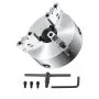 VEVOR 3-jaw lathe chuck with keys and screws on white background.