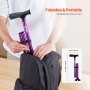 VEVOR Walking Cane for Man Woman, Folding Walking Stick with 8-Level Adjustable Height, 4-Pronged Pivoting Base, Lightweight & Portable Aluminum Mobility Aid for Senior Adults, 250LBS Loading (Purple)