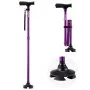 VEVOR Walking Cane for Man Woman, Folding Walking Stick with 8-Level Adjustable Height, 4-Pronged Pivoting Base, Lightweight & Portable Aluminum Mobility Aid for Senior Adults, 250LBS Loading (Purple)