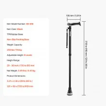 Walking Cane Folding Walking Stick with 8-Level Adjustable Height & Pivoting Tip