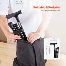 Bastón para caminar plegable con altura ajustable de 5 niveles y punta antideslizante