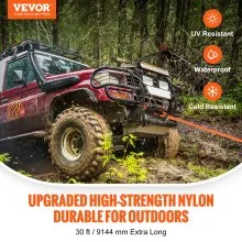 VEVOR 22.225mm x 9.1m Kinetic Recovery Tow Rope 13871kg, Heavy-Duty Off Road Snatch Strap, 2 Soft Shackles (18937kg) Extreme Duty 30% Elasticity Energy Snatch Strap Jeep Car Truck ATV UTV SUV Tractor