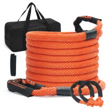 VEVOR 22.225mm x 9.1m Kinetic Recovery Tow Rope 13871kg, Heavy-Duty Off Road Snatch Strap, 2 Soft Shackles (18937kg) Extreme Duty 30% Elasticity Energy Snatch Strap Jeep Car Truck ATV UTV SUV Tractor，30ft x 7/8in