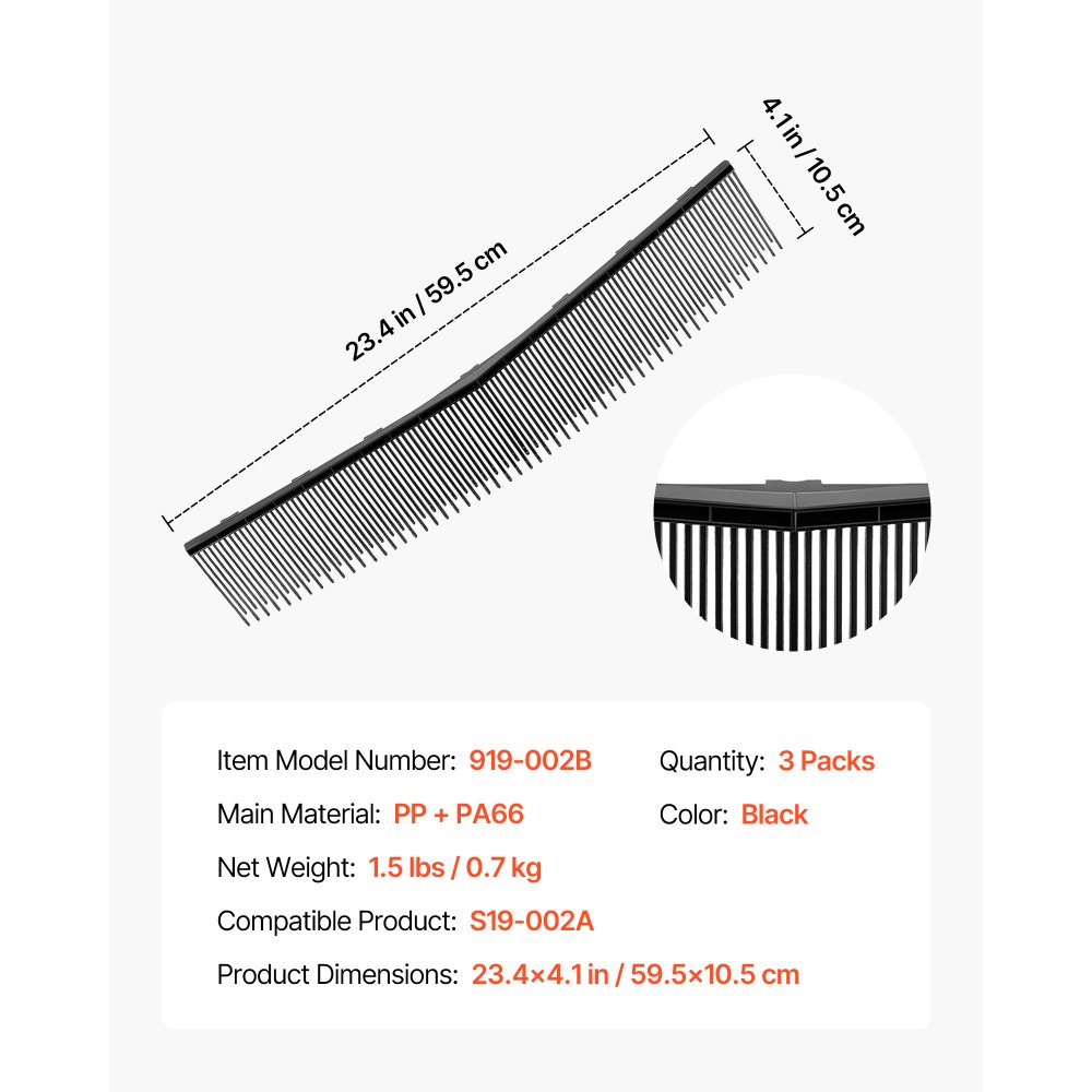 VEVOR 3 Packs Lawn Sweeper Brush Replacement, Compatible with VEVOR 66 cm Lawn & Leaf Collector Sweepers, Yard Sweeper Brush Paddle with Durable V-Shaped Bristles for Easy Grass Leaf Cleanup