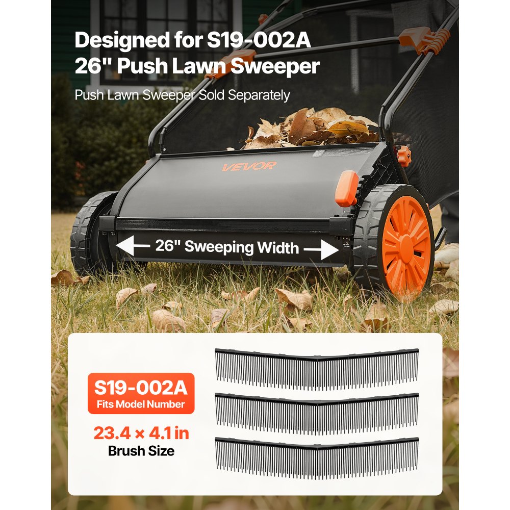VEVOR 3 Packs Lawn Sweeper Brush Replacement, Compatible with VEVOR 66 cm Lawn & Leaf Collector Sweepers, Yard Sweeper Brush Paddle with Durable V-Shaped Bristles for Easy Grass Leaf Cleanup