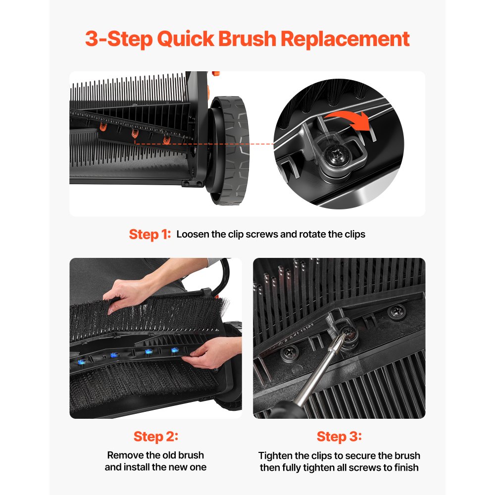VEVOR 3 Packs Lawn Sweeper Brush Replacement, Compatible with VEVOR 66 cm Lawn & Leaf Collector Sweepers, Yard Sweeper Brush Paddle with Durable V-Shaped Bristles for Easy Grass Leaf Cleanup