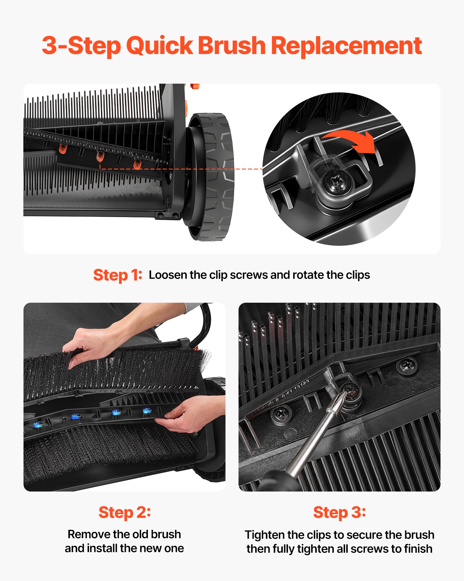 VEVOR 3 Packs Lawn Sweeper Brush Replacement, Compatible with VEVOR 66 cm Lawn & Leaf Collector Sweepers, Yard Sweeper Brush Paddle with Durable V-Shaped Bristles for Easy Grass Leaf Cleanup