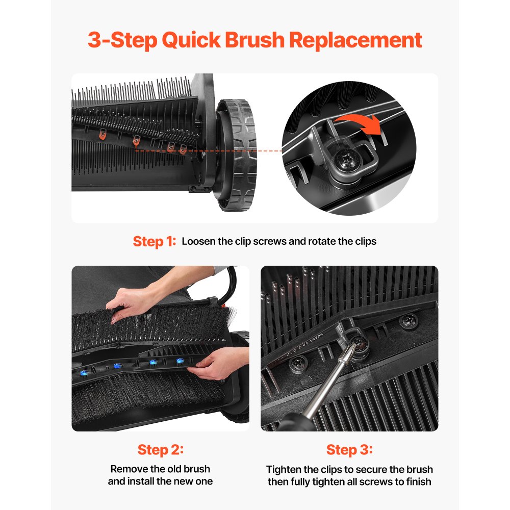 VEVOR 3 Packs Lawn Sweeper Brush Replacement, Compatible with VEVOR 76.2 cm Lawn & Leaf Collector Sweepers, Yard Sweeper Brush Paddle with Durable V-Shaped Bristles for Easy Grass Leaf Cleanup