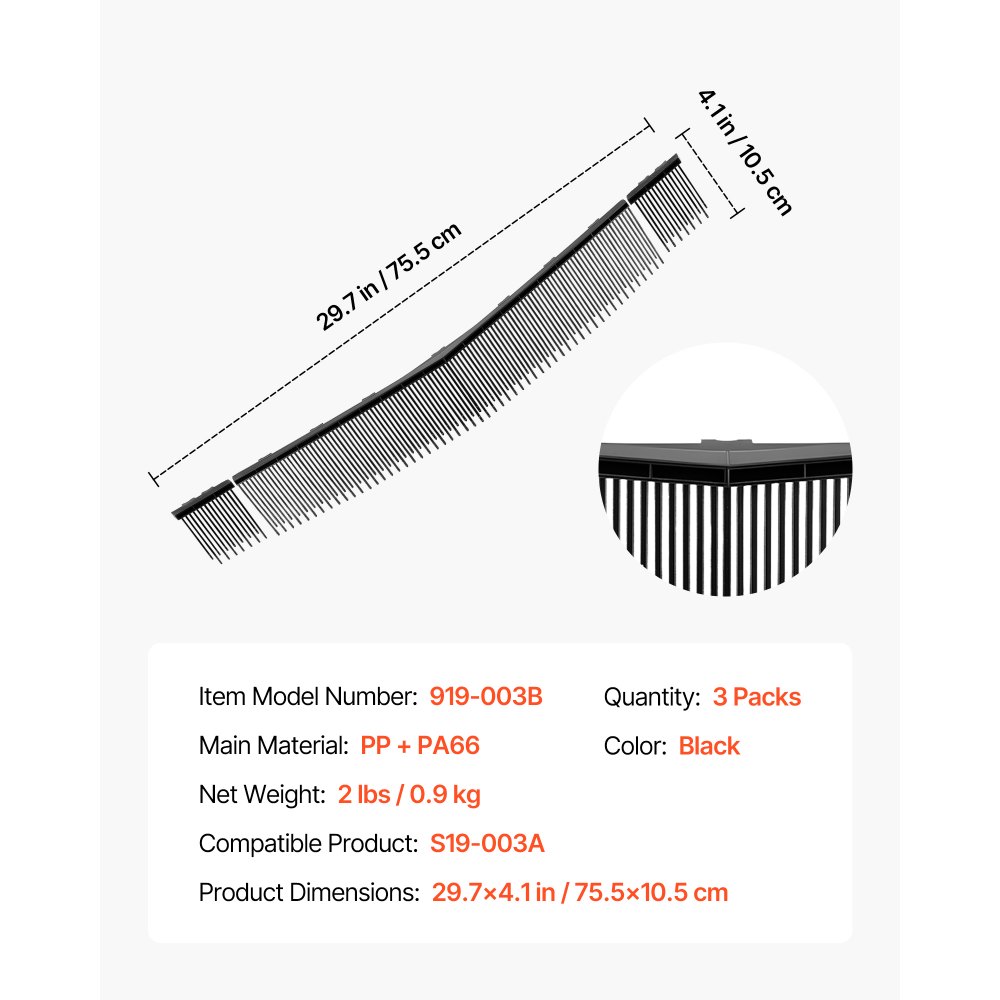 VEVOR 3 Packs Lawn Sweeper Brush Replacement, Compatible with VEVOR 76.2 cm Lawn & Leaf Collector Sweepers, Yard Sweeper Brush Paddle with Durable V-Shaped Bristles for Easy Grass Leaf Cleanup