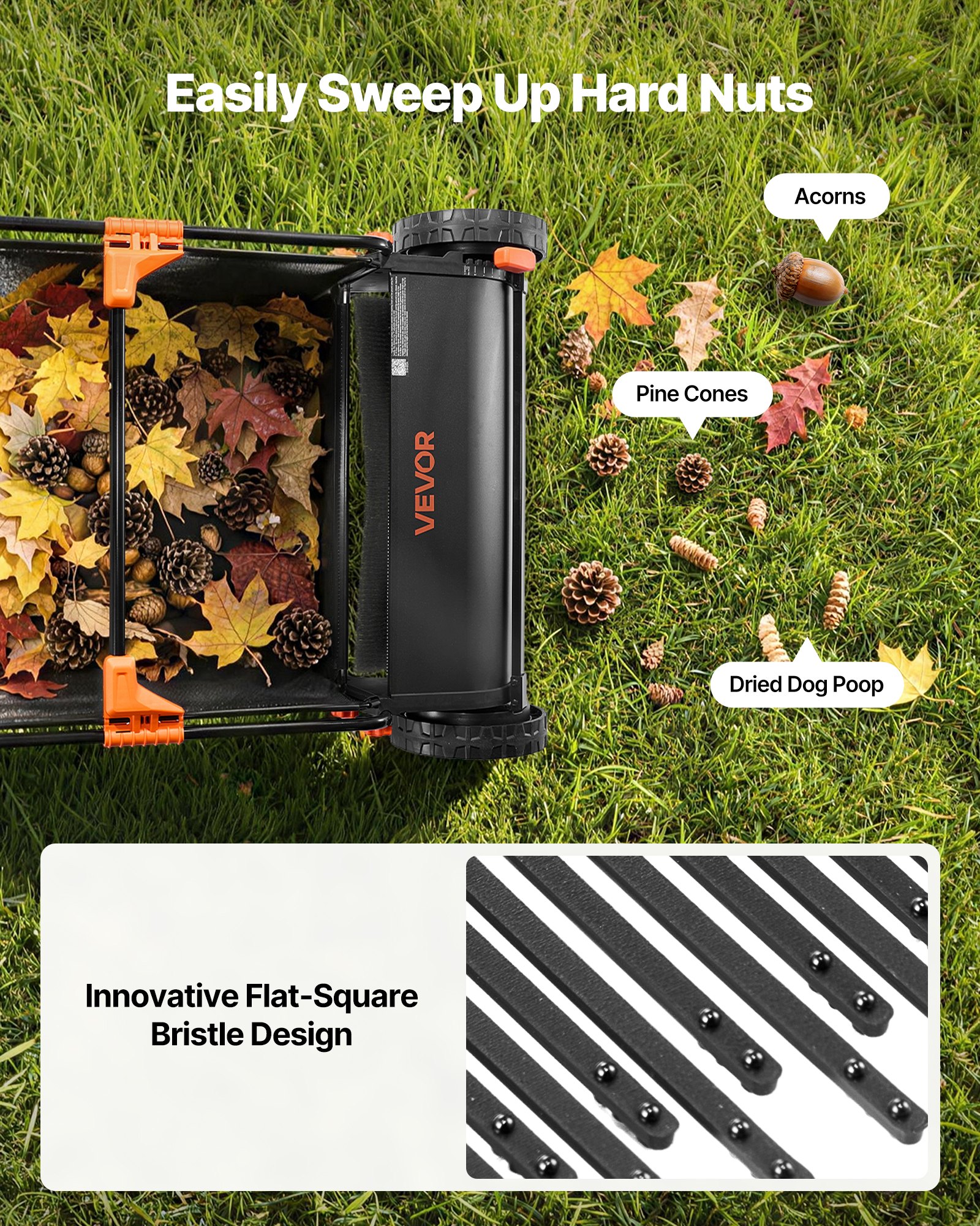 VEVOR 3 Packs Lawn Sweeper Brush Replacement, Compatible with VEVOR 76.2 cm Lawn & Leaf Collector Sweepers, Yard Sweeper Brush Paddle with Durable V-Shaped Bristles for Easy Grass Leaf Cleanup