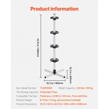 Support de pneu VEVOR pour 4 pneus avec support de support de pneu de jante adapté aux pneus jusqu'à 225 mm de large