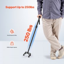 Bastón para caminar de cuatro patas con base estable de 4 puntas y altura ajustable de 10 niveles