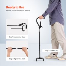 Quad Walking Cane 10-Level Height Adjustable Walking Stick 4-Pronged Stable Base