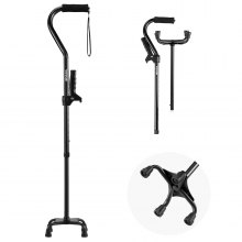 Quad Walking Cane 10-Level Height Adjustable Walking Stick 4-Pronged Stable Base