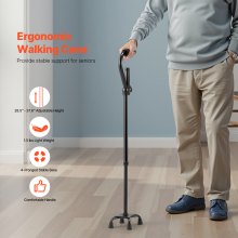 VEVOR Quad Walking Cane 10-Level Height Adjustable Walking Stick 4-Pronged Base